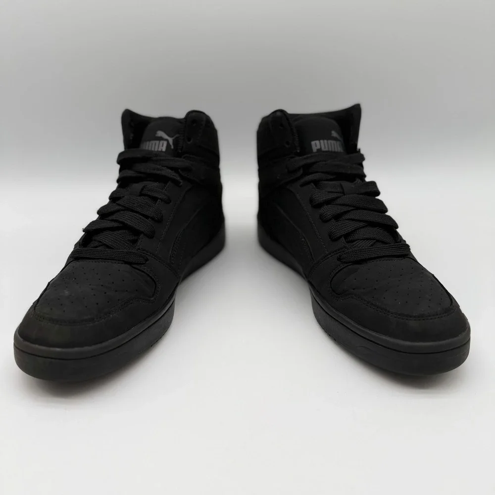 Puma Mens 8.5 Womens 10 Rebound V6 Buck Triple Black HighTop Sneakers 398907-01